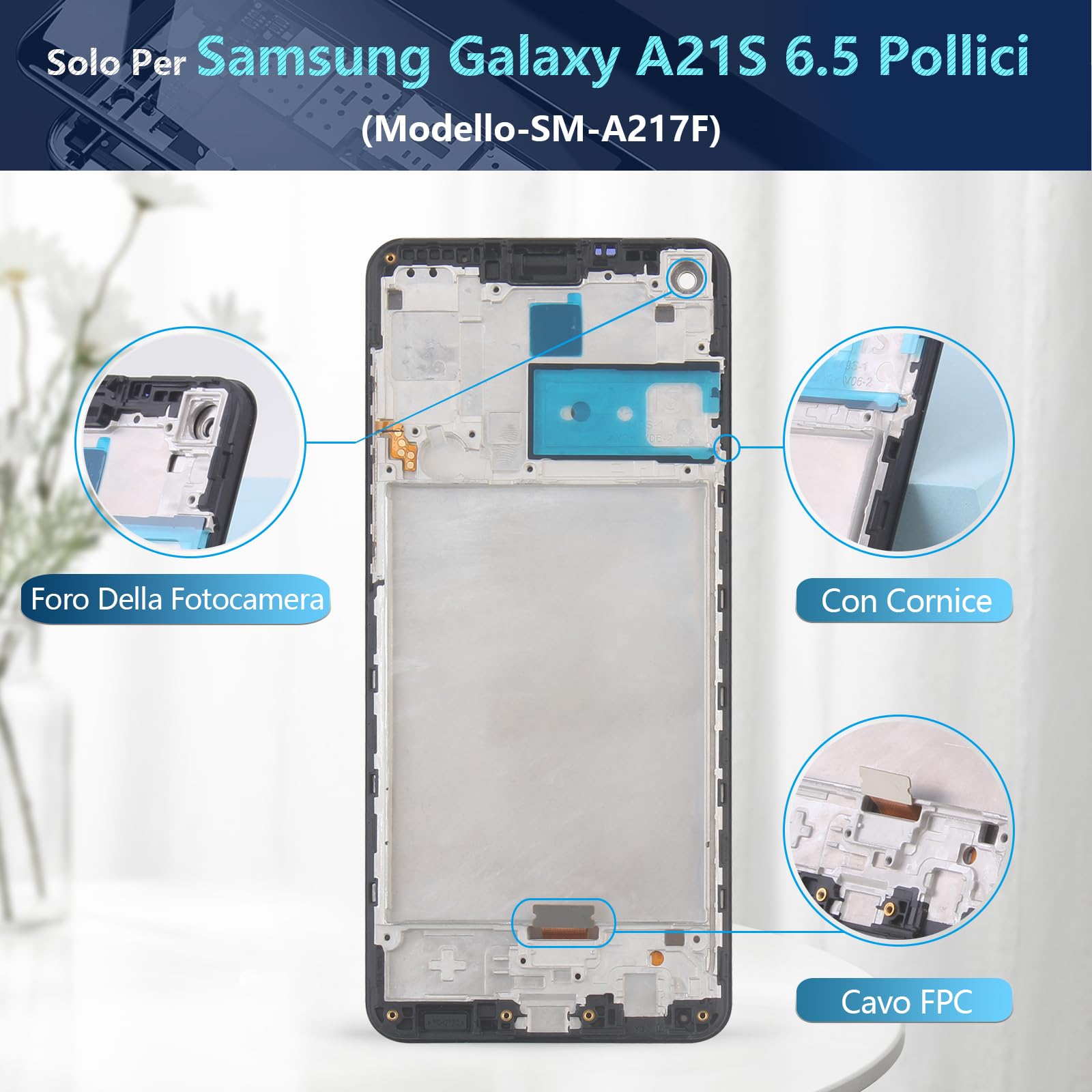 RongZy LCD Schermo per Samsung Galaxy A21s A217F di Ricambio Display Touch Screen Digitizer Parti di Riparazione per Galaxy A21s LCD Display con Strumenti(6.5",Nero con Cornice)