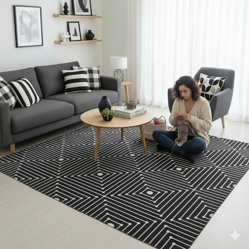 Tapete sala Domus Antiderrapante 2,00m x 1,50m Algodão Colorido (PRETO)