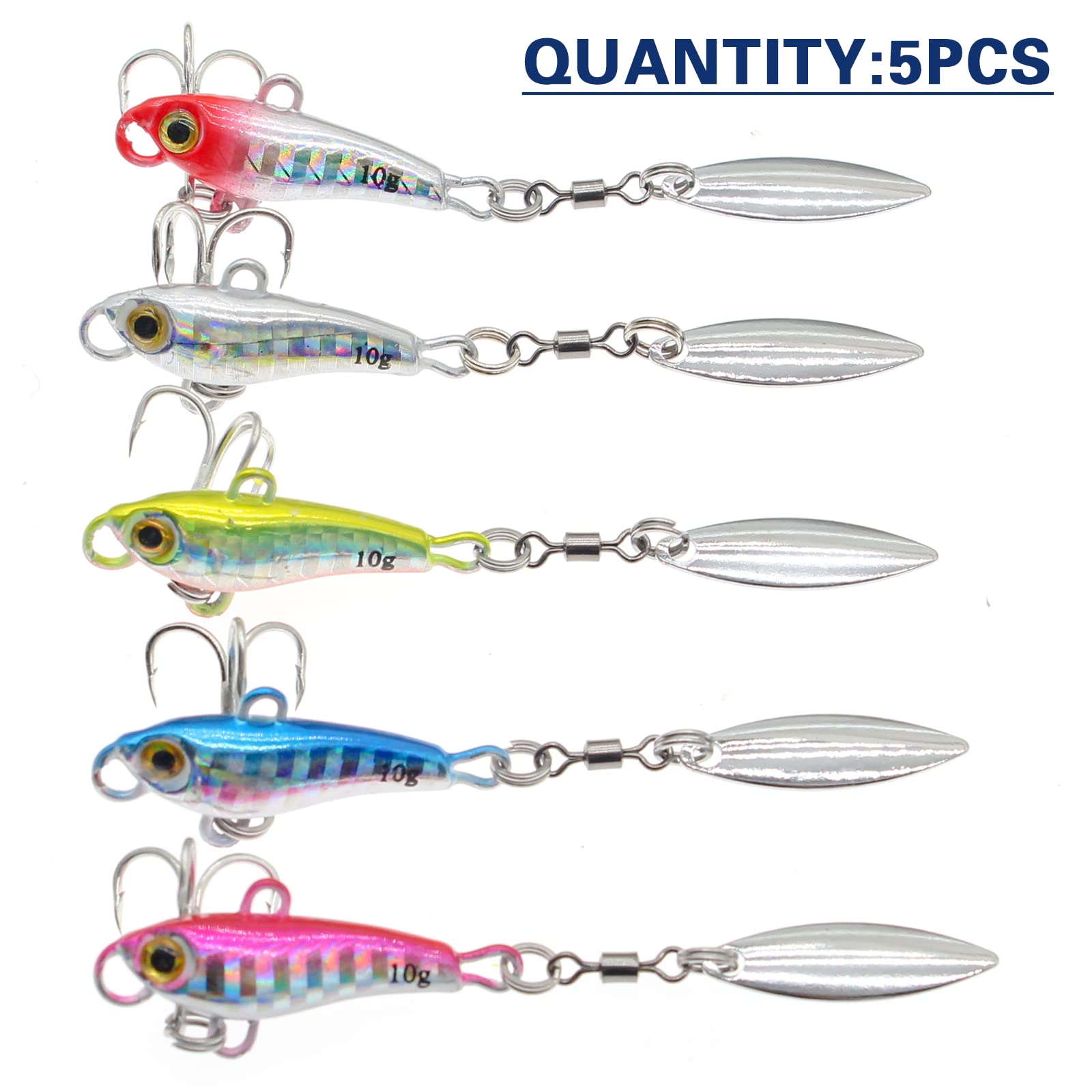 Metalowe łyżki wędkarskie, przynęty, długie odlewane ostrze spinningowe, przynęta VIB Swimbait z oczami 3D do okonia Walleye, 5 szt. przynęt wędkarskich słodkowodnych