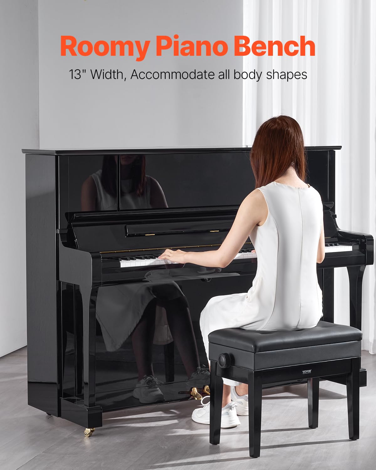 VEVOR Panca per Pianoforte 560 x 340 x 490 mm Sedia per Tastiera con Altezza Regolabile, Cuscino Imbottito, Scomparto Portaoggetti per Libri di Musica, Sgabello per Pianoforte in Legno, per Toeletta
