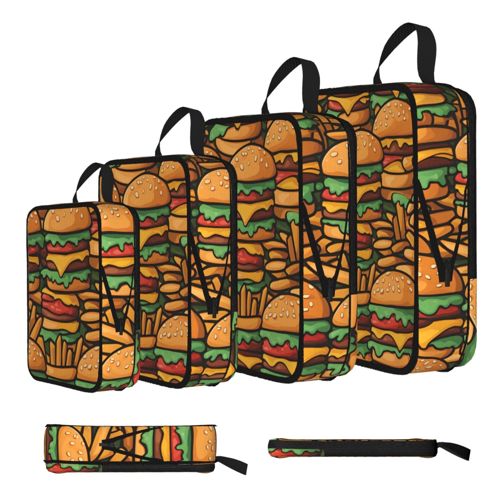 Sxzvvbn Black Many Cute Burgers Compression Packing Cubes 4 Piece Set