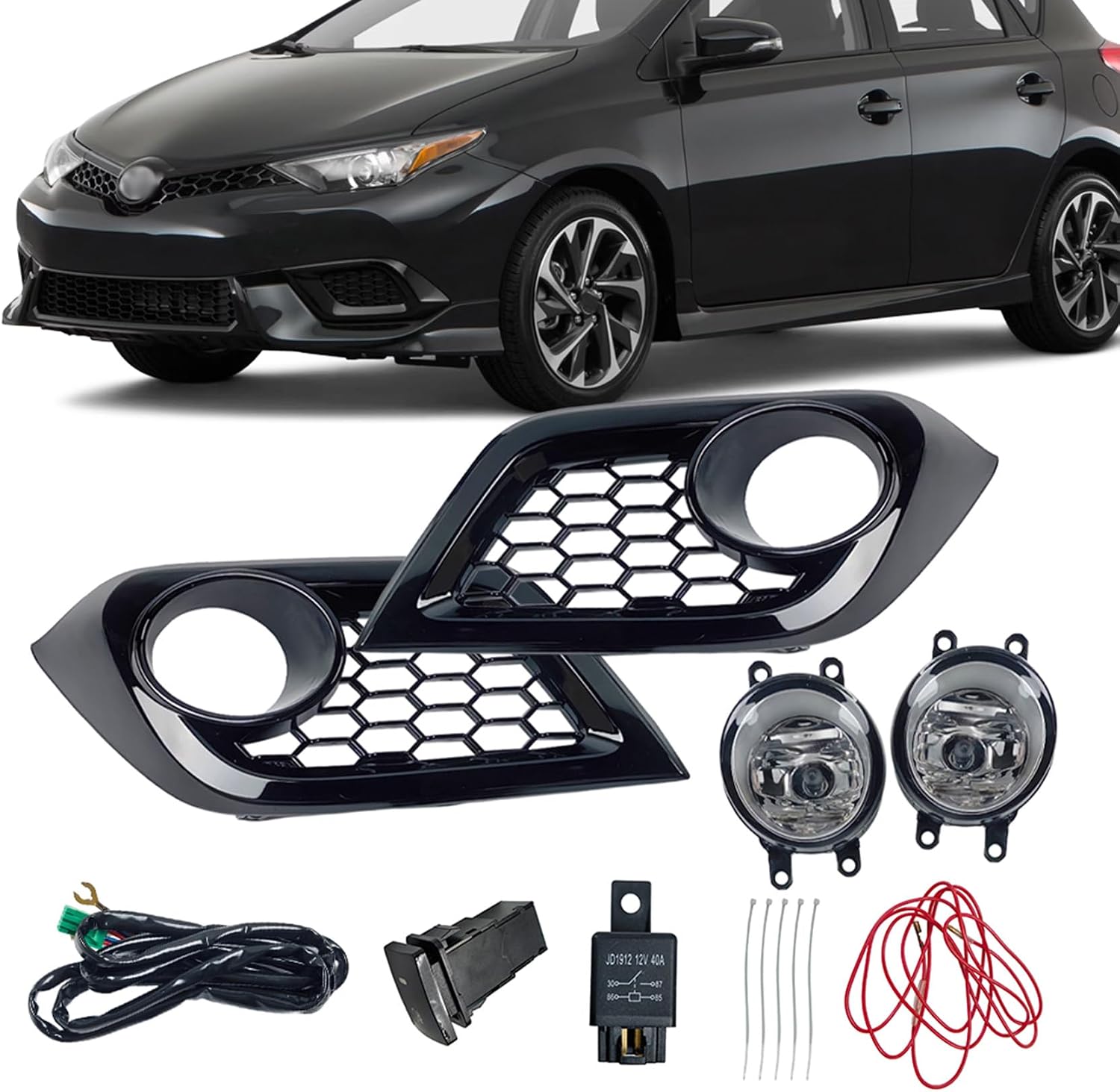 Fog Lights Fits Scion iM 2016/Fits Corolla iM 2017 2018, Clear Lens Halogen Fog Lamps Kit with H11 12V 55W Bulbs, Bezel Covers, Switch and Wiring Relay, 2PCS