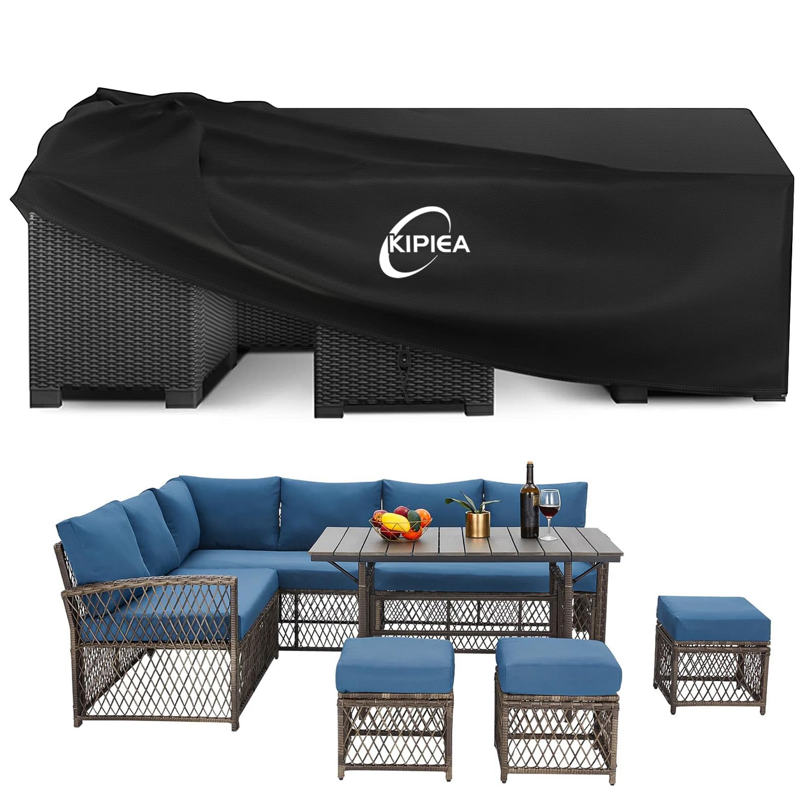 Kipiea Tuinmeubelhoes Waterdichte, Vierkant Buitenmeubelhoezen Winddicht, 420D Oxford-weefsel Buiten Tuintafelafdekking, Terrastafels en stoelen hoezen Anti-UV, Scheurbestendig- 188x188x71cm