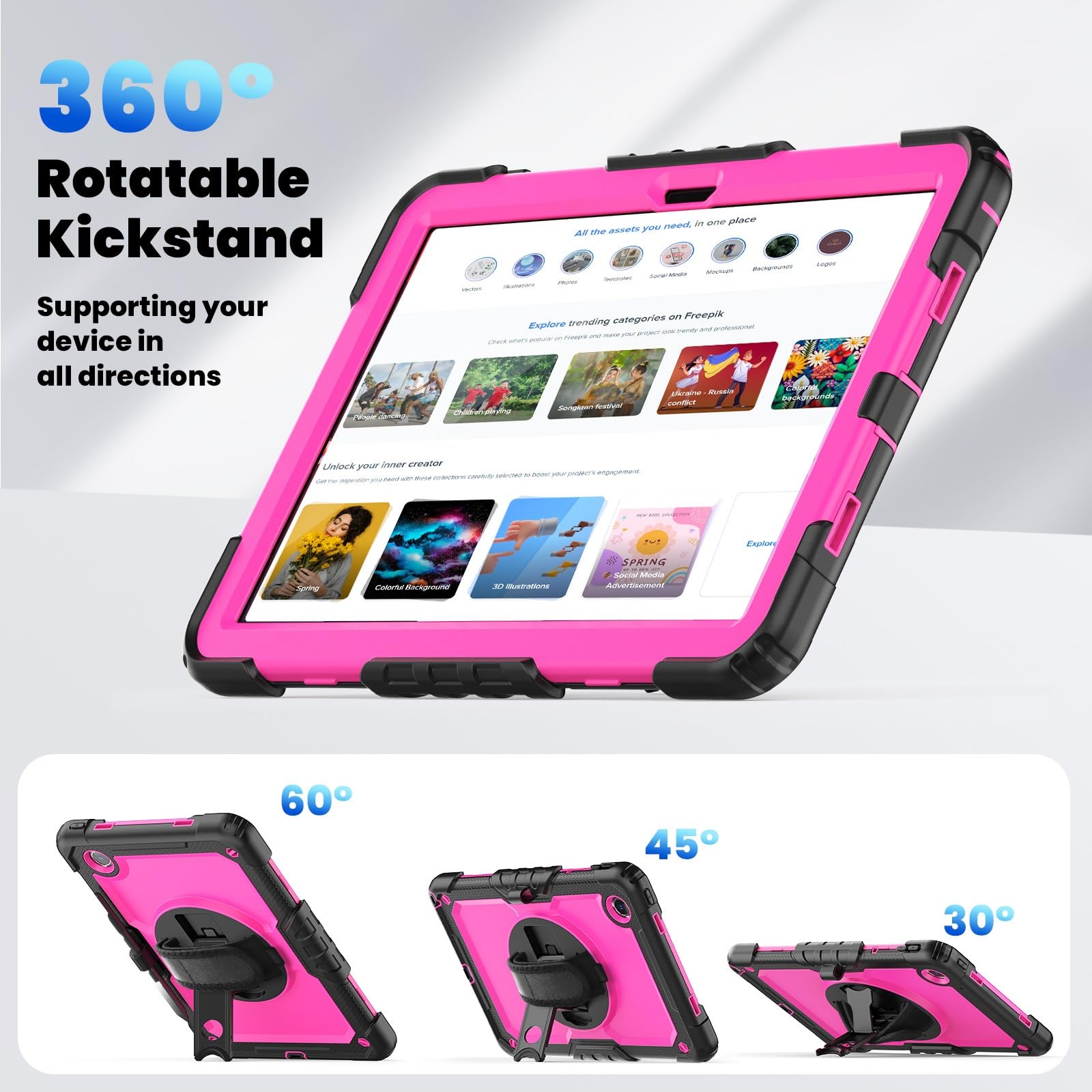 Do Lenovo Tab M11 TB-330FU/Lenovo Xiaoxin Pad 2024 TB-331FC wytrzymałe, odporne na wstrząsy etui z tworzywa TPU, pokrowiec ochronny W, ochraniacz ekranu 380, obrotowa podpórka + pasek na rękę