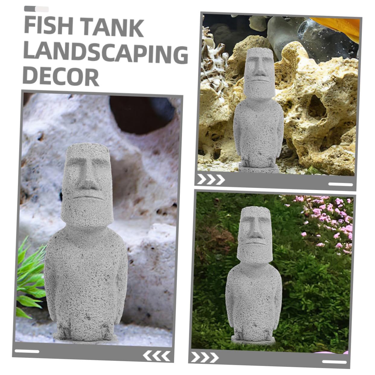 ULTECHNOVO 4 Piezas Estatua Moai simulada. decoración del Acuario Decoraciones de peceras Accesorios de Acuario estatuilla de Acuario Estatua Moai para pecera Arenisca Grey