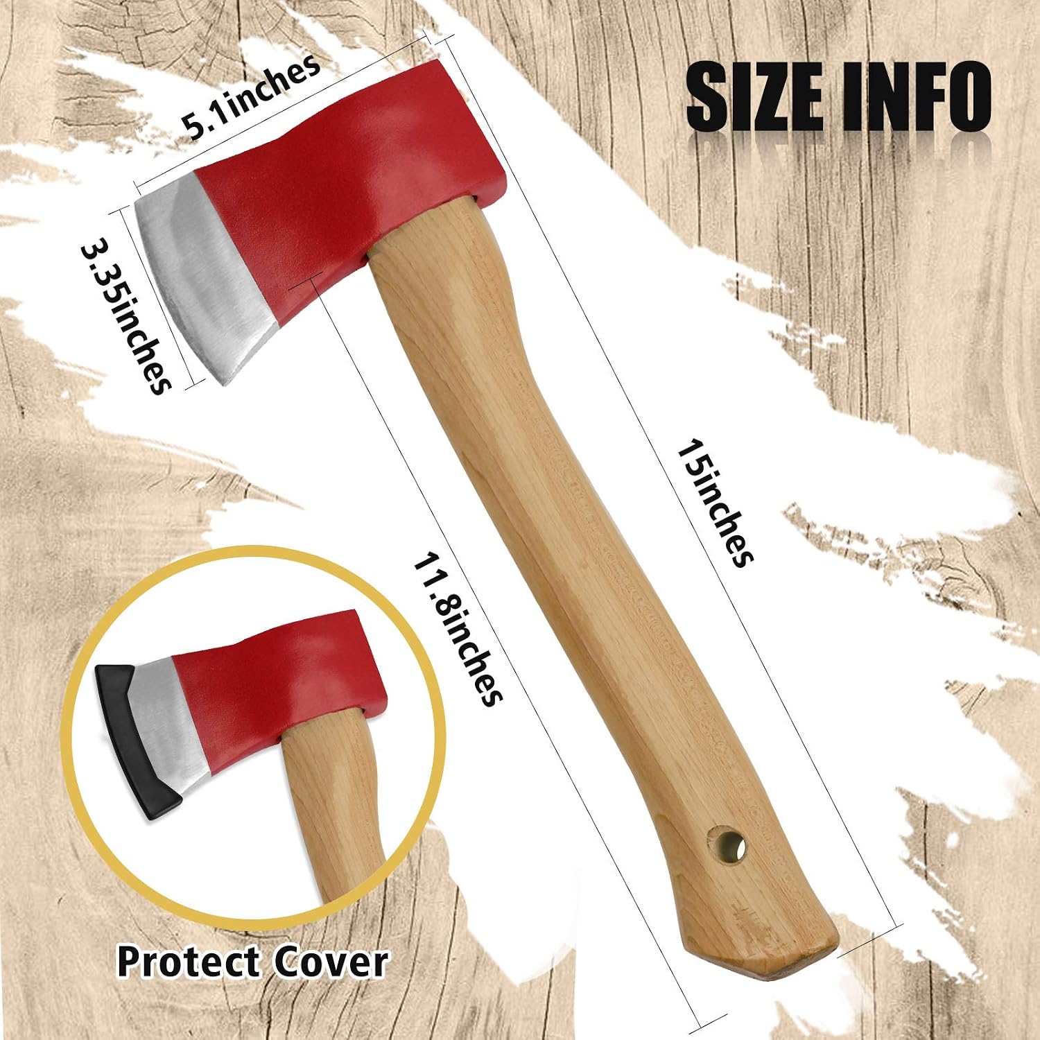 Winzwon 15-Inch Chopping Axe Hatchet for Splitting and Kindling Outdoor Camping Wood Handle Forged Carbon Steel Heat Treated Hand Axe Tool (Red)