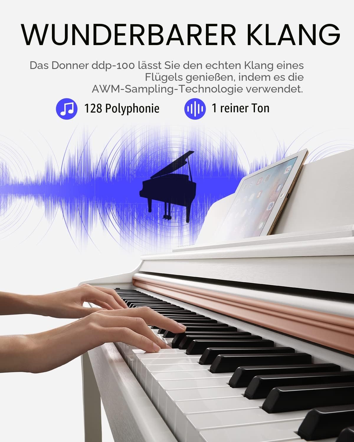 Donner Digitalpiano 88 Tasten Gewichtet DDP-100, Anfänger Keyboard Piano Bundle mit Möbelständer, Netzadapter, Weiß