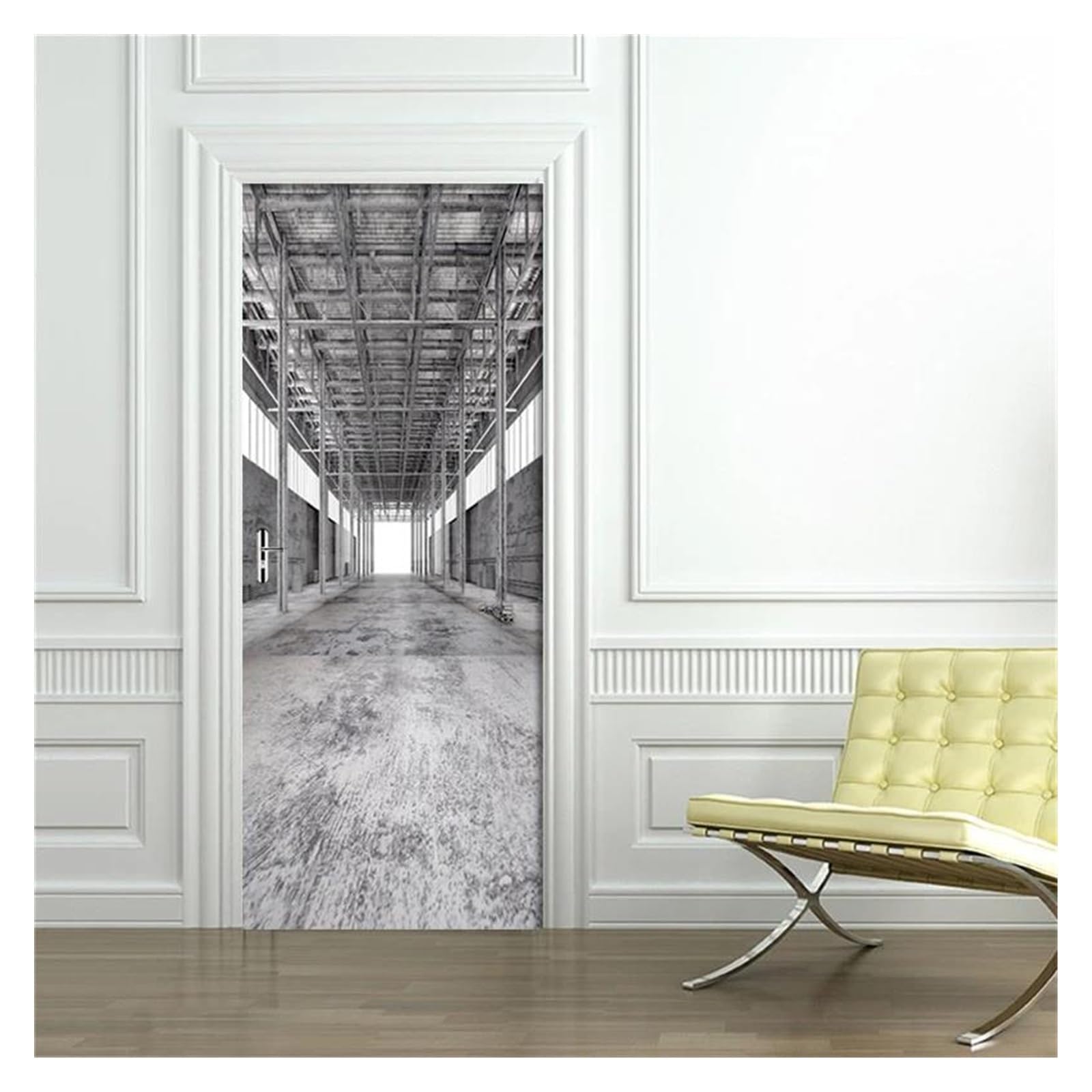 Sticker de porte effet ciment industriel 77x200cm pour decoration murale de salon