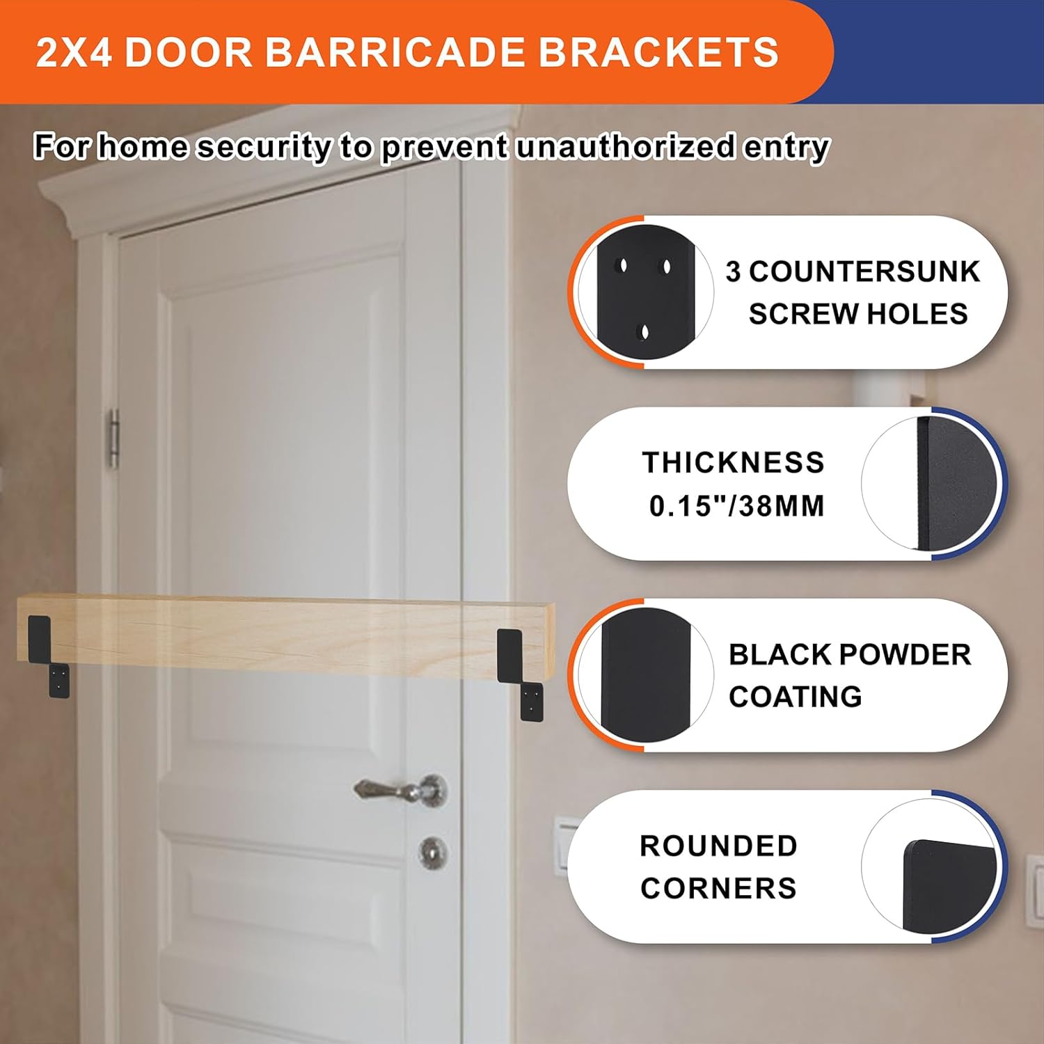 2x4 Door Barricade Brackets Z-Shape Black Security Door Lock Brackets Heavy Duty Drop Open Bar Holder Steel with Screw Fits 2x4 Lumber (2)