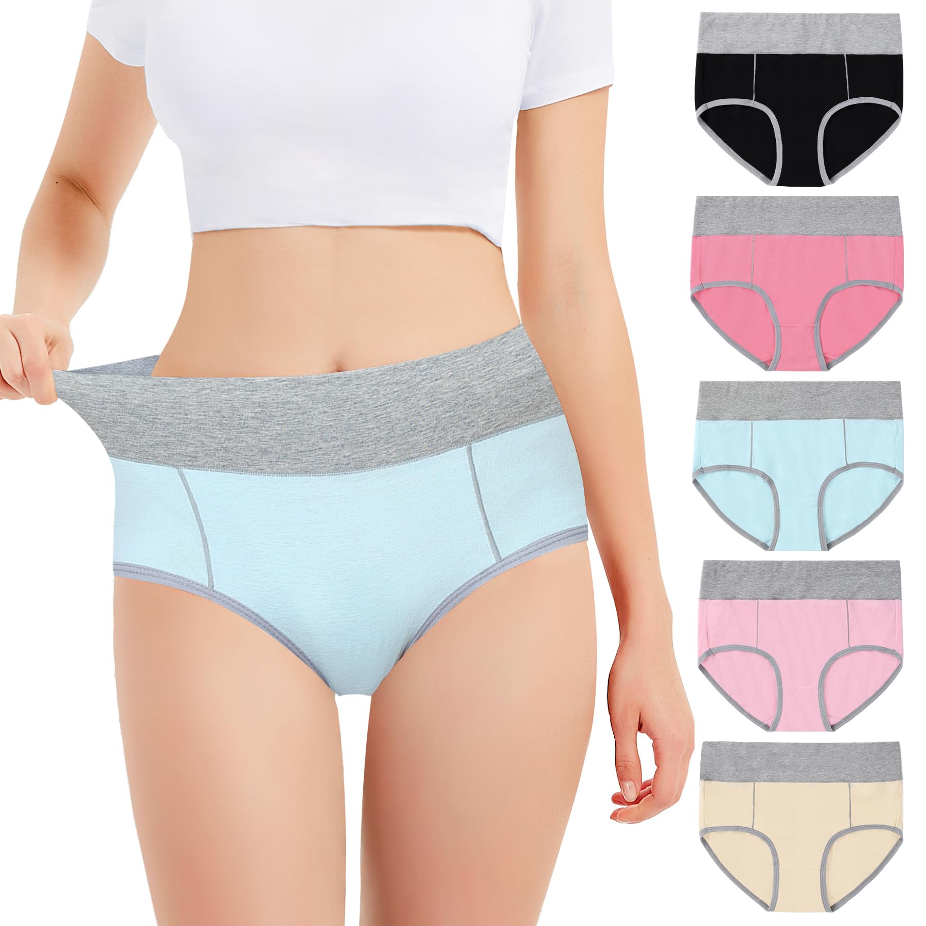 Falechay Mutanda Donna Vita Alta Cotone Slip Traspirante Confortevole Pacco da 5