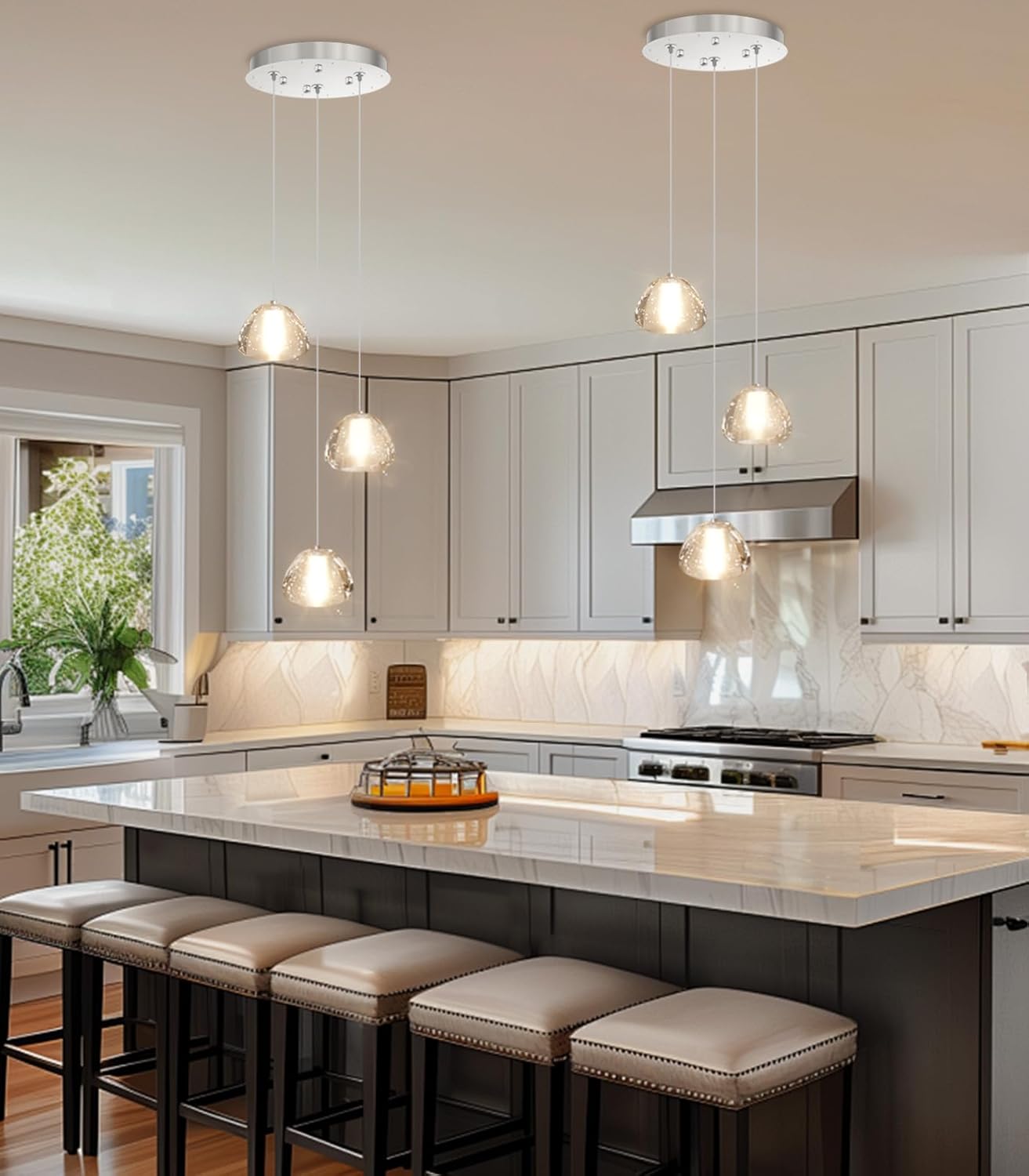 Modern Chandelier Crystal Pendant Light for Kitchen Island Dining Room Bedroom Hallway Silver