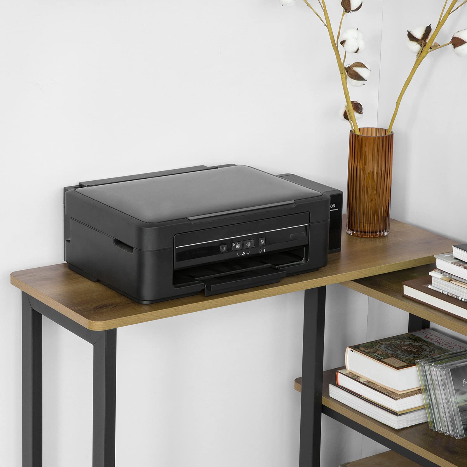 SoBuy FWT83-PF L-förmiger Beistelltisch mit 2 Ablagen Sofatisch mit Rollen Couchtisch Eckschreibtisch Computertisch Arbeitstisch Industrie-Design BHT ca.: 133x69x30cm
