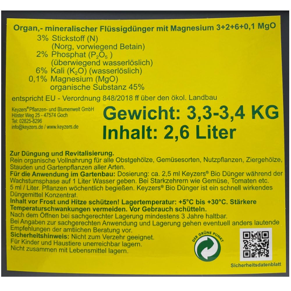 KEYZERS Bio-Dnger 2600ml Kanister + Ausgieer : Amazon.de: Garten