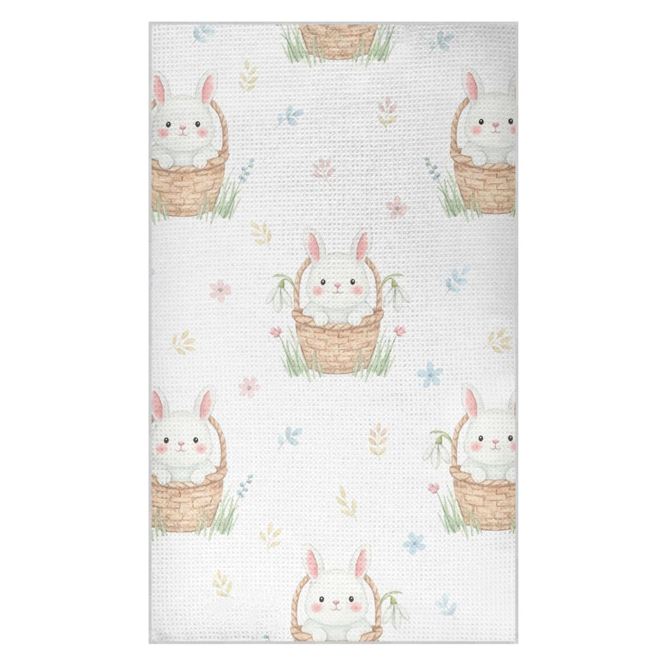 Kutsu Rabbits Waffle Weave Kitchen Towels Absorbent Quick Drying Dish Towels for Kitchen, Decorative Tea Towel, 18x30 in