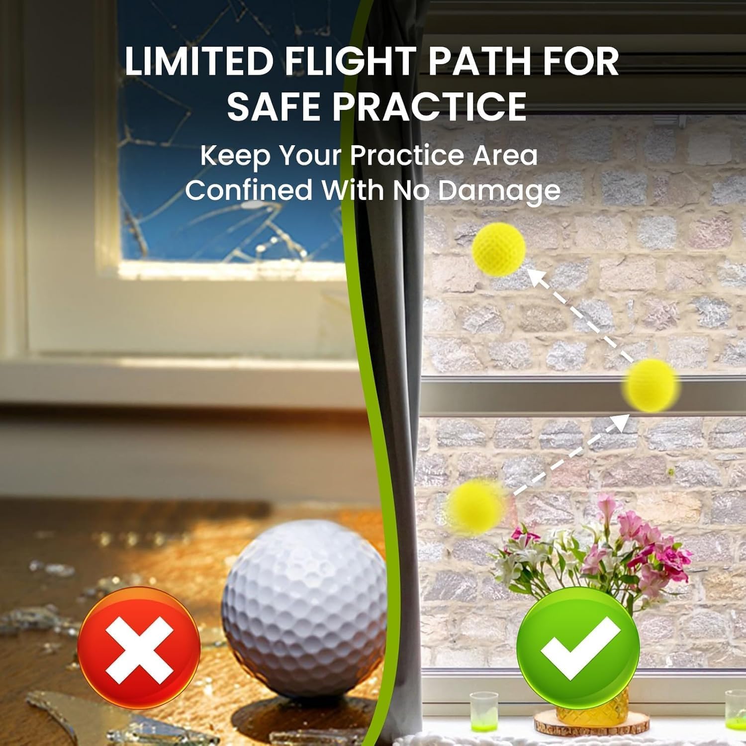 FINGER TEN Golf Practice Balls with Bucket Value 50 Pack, Soft Foam with Limited Flight for Safe Practice, Orange Yellow Pink Bright Colors for Indoor Outdoor Backyard Pool Use