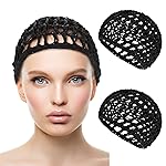 WLLHYF 2 PCS Hair Nets Cap Sleeping Hairnet Snoods Wrap Bonnets Long Straight Curl Wig Head Protector Black Mesh Wrapping Crochet Wave Cook Hats Bun Lift Strap Weaving Sew For Women Ballet