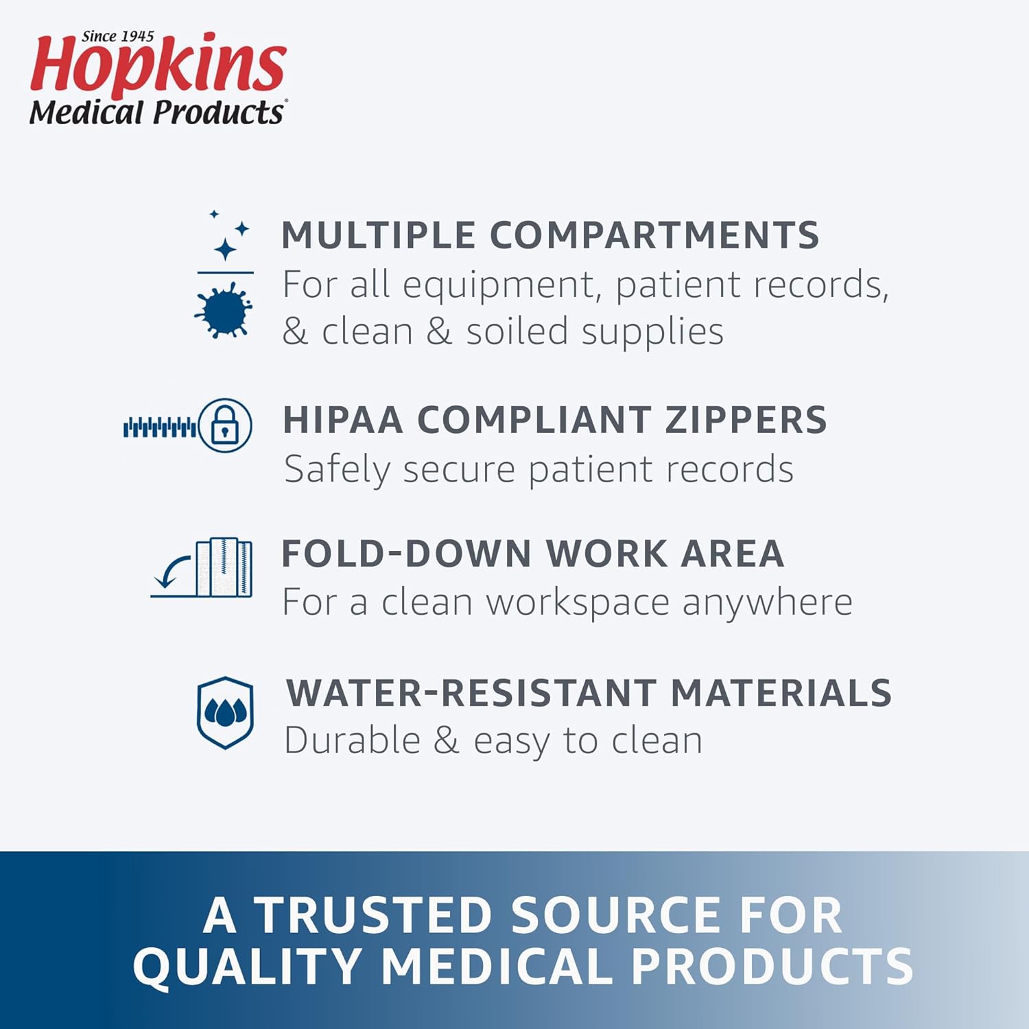 Hopkins Medical Products Original Home Health Shoulder Bag, 70D Waterproof Nylon, Fold-Down Compartment, Adjustable Straps, 14x11x7 inch, Navy Blue - Image 5