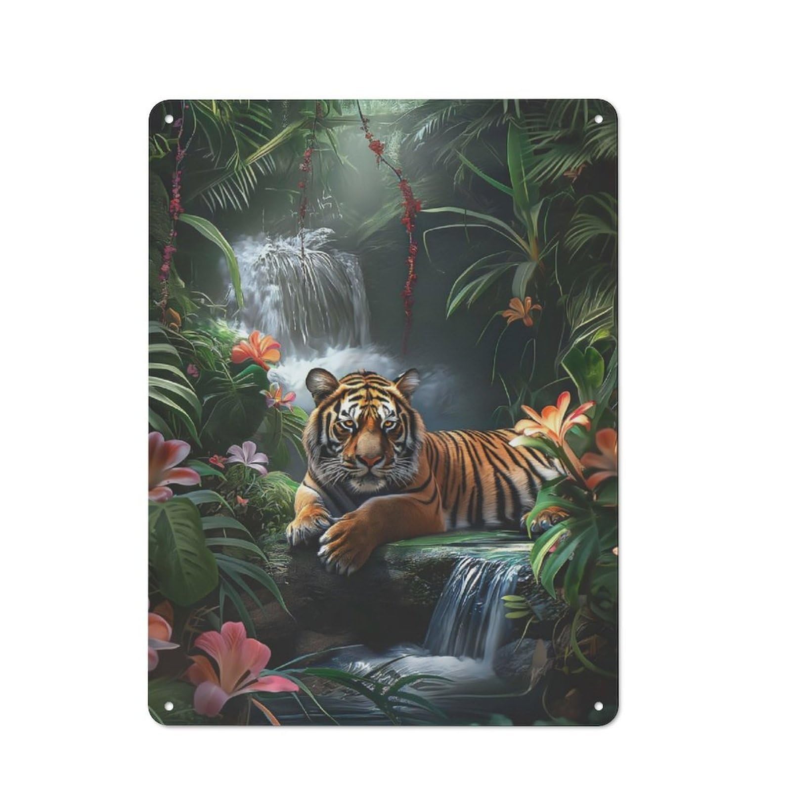 Junmoney Tigers Jungle Repose Rustic Metal Wall Sign 40X30cm For Home Office Or Studio, For Garage, Workshop And Man Cave Decoration