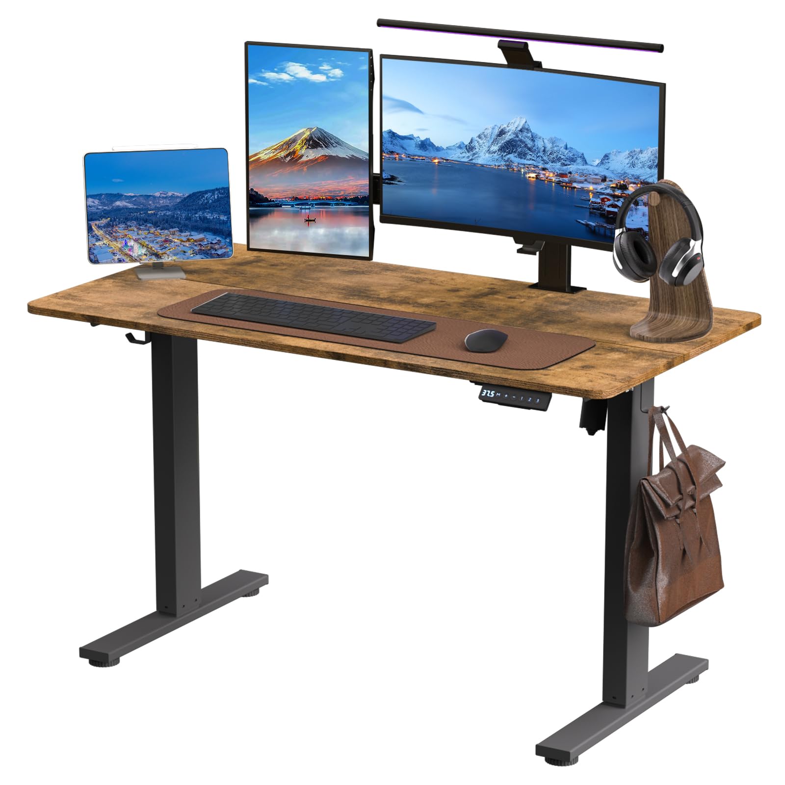 Kingant Electric Adjustable Height Standing Desk, Sit Stand Up Computer Desk with Memory Preset,Home Office Workstation Gaming Rising Desk(Rustic Brown)