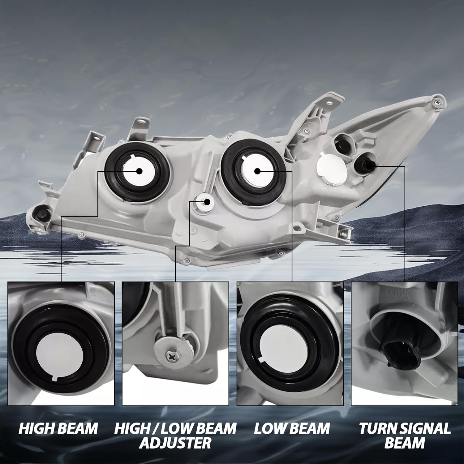 Headlights Assembly for 2012 2013 2014 Toyota Camry Pair Headlamp Set with Chrome Housing Amber Reflector LH&RH