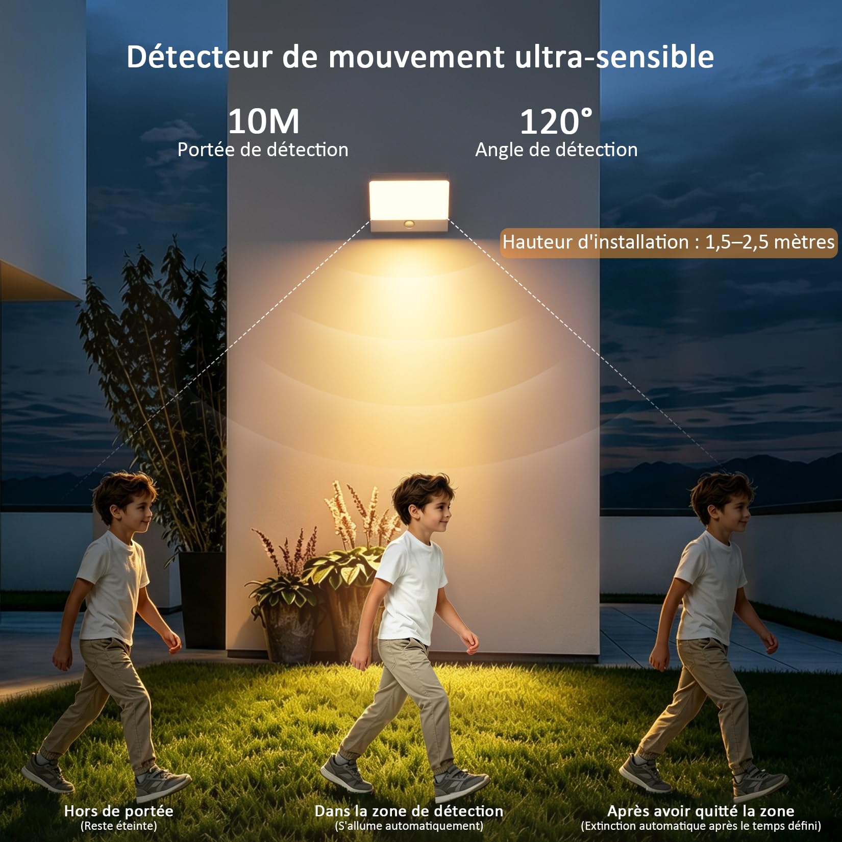 30W LED Applique Murale Anthracite avec Détecteur de Mouvement