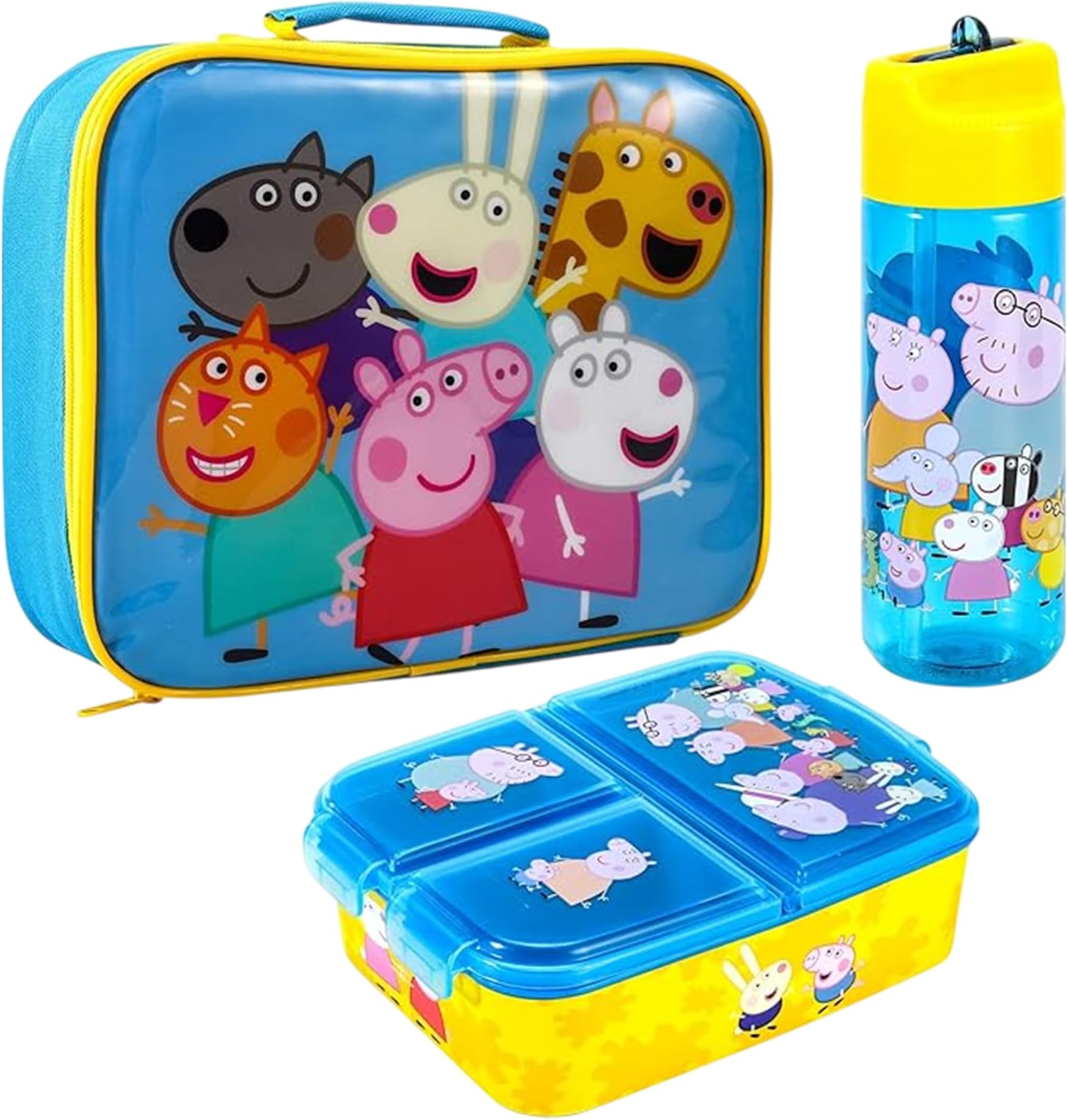 Zawadi Global Kids Childrens Lunch Box Set – Insulated Lunch Bag, Multicompartment Lunch Box & 580ml Water Bottle - School Travel Lunch Food Set, BPA Free (Peppa Pig)