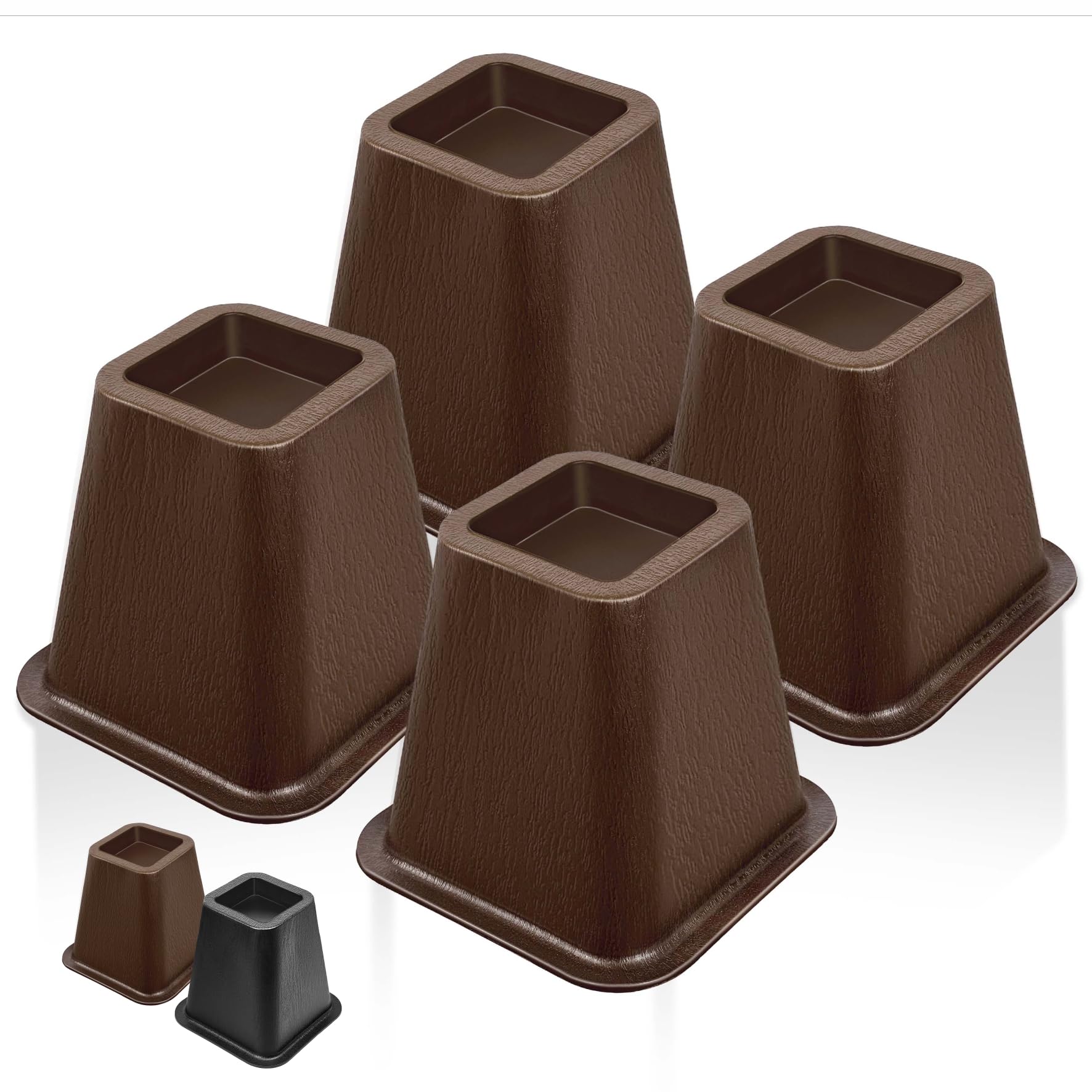 MixDora Bed Risers 6 Inch Heavy Duty Furniture Risers Square Chair Risers for Bed Sofa Table Couch 4 Pack Dark Brown