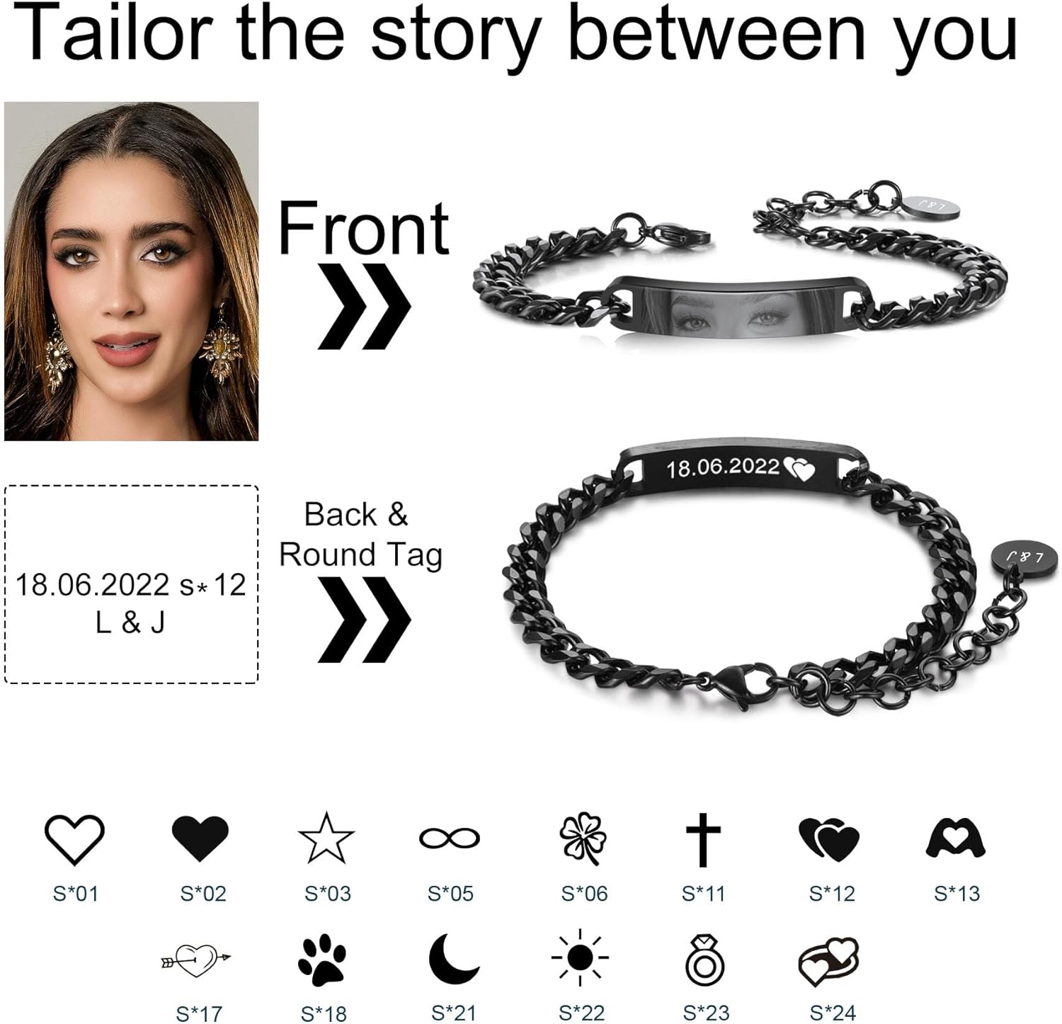 MeMeDIY Custom Eye Photo Bracelet for Men Adjustable Stainless Steel Bracelets with Photo/Name/Text Engraving Personalized Gifts for Husband Boyfriend Couple Anniversary - Image 2