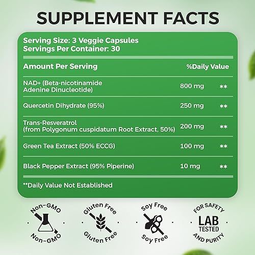 Vista 7 de Suplemento NAD+, 1,360 mg de fuerza máxima liposomal Resveratrol, quercetina, té verde Energía celular y envejecimiento saludable para hombres