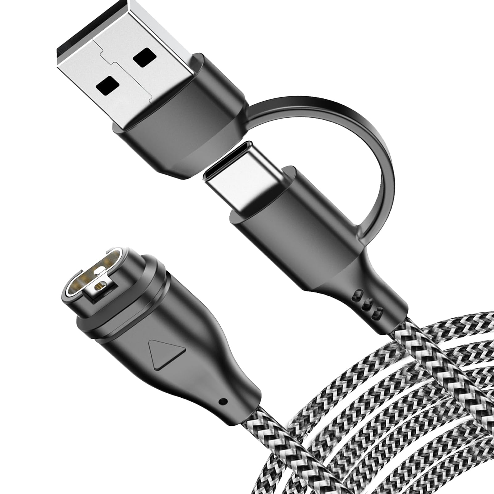 2 in 1 Charging Cable for Garmin 1M Braided Charging Cable Smart Watch Charger USB-C to USB-A Garmin Charger forFenix 8 7 7S 7X 6 6S 6X 5 5S Forerunner 245 945 Instinct 2 2S Vivoactive 4 4S 3