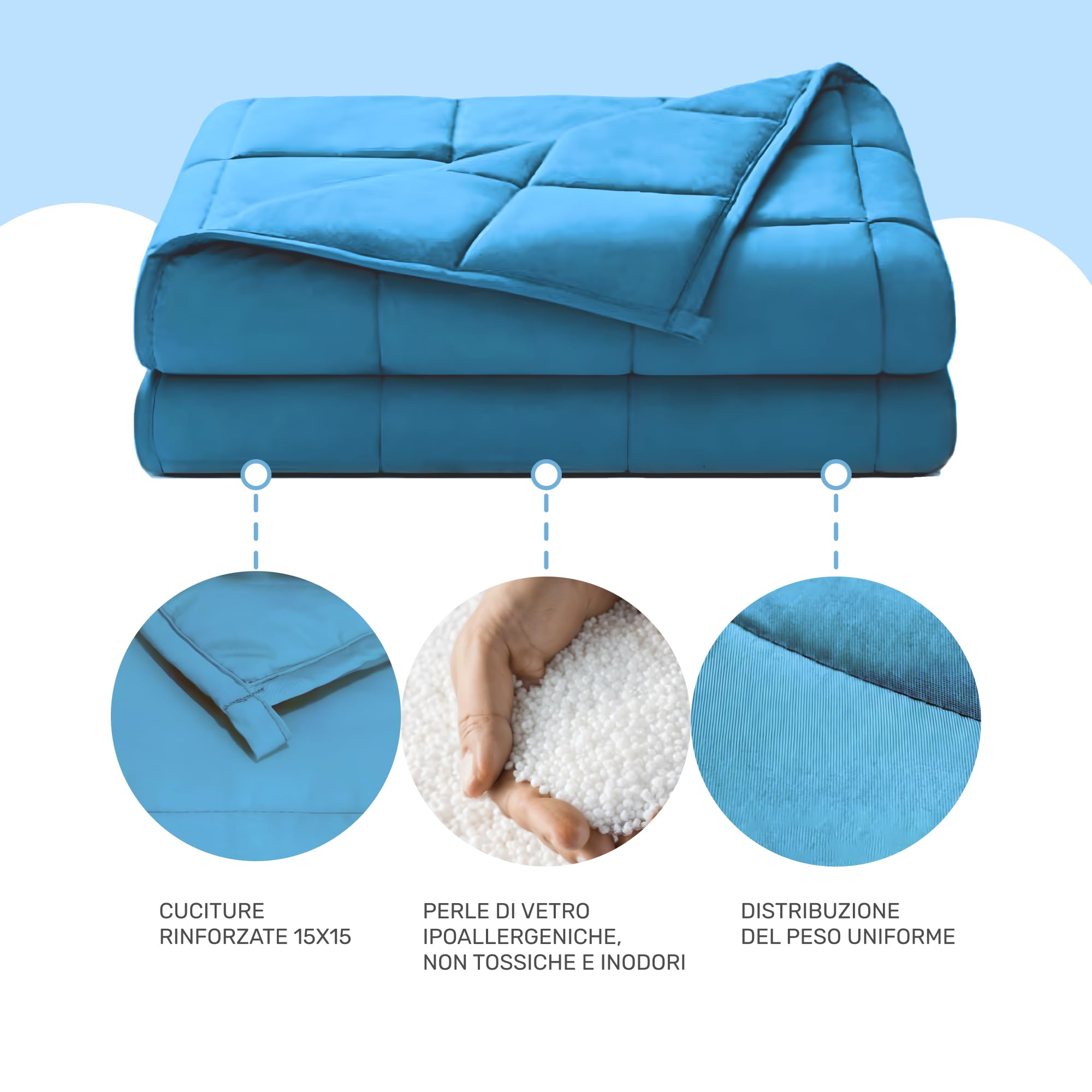 Dailydream Coperta ponderata terapeutica cotone, 4,5 kg, per adulti, 135 x 200 cm, blu