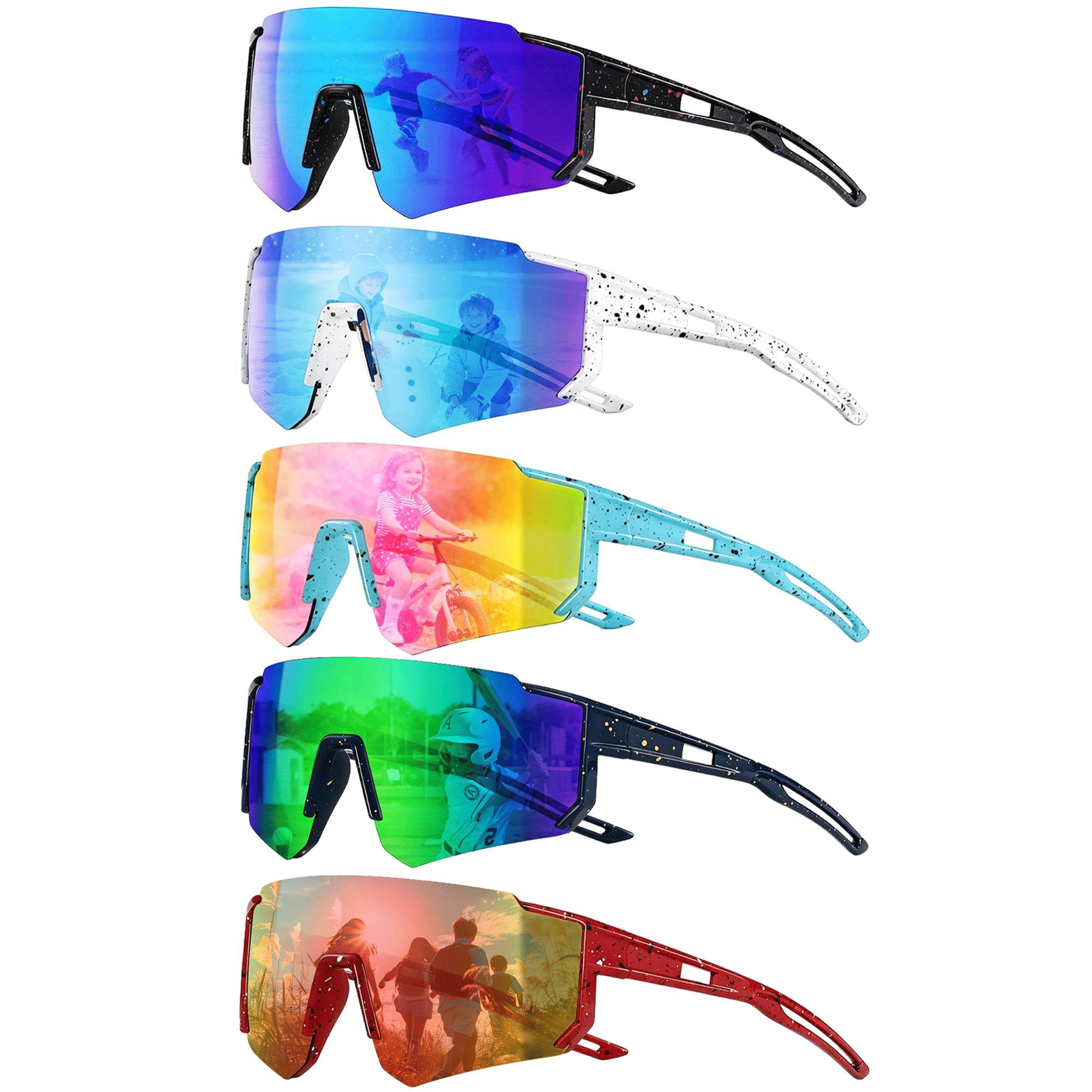 Lunette de Cyclisme pour Enfant, 5 pièces UV900 Lunettes de Sport Polarisées, Pour Garçons et Filles Adaptées Aux Activités de Plein Air (Cyclisme Running Golf)