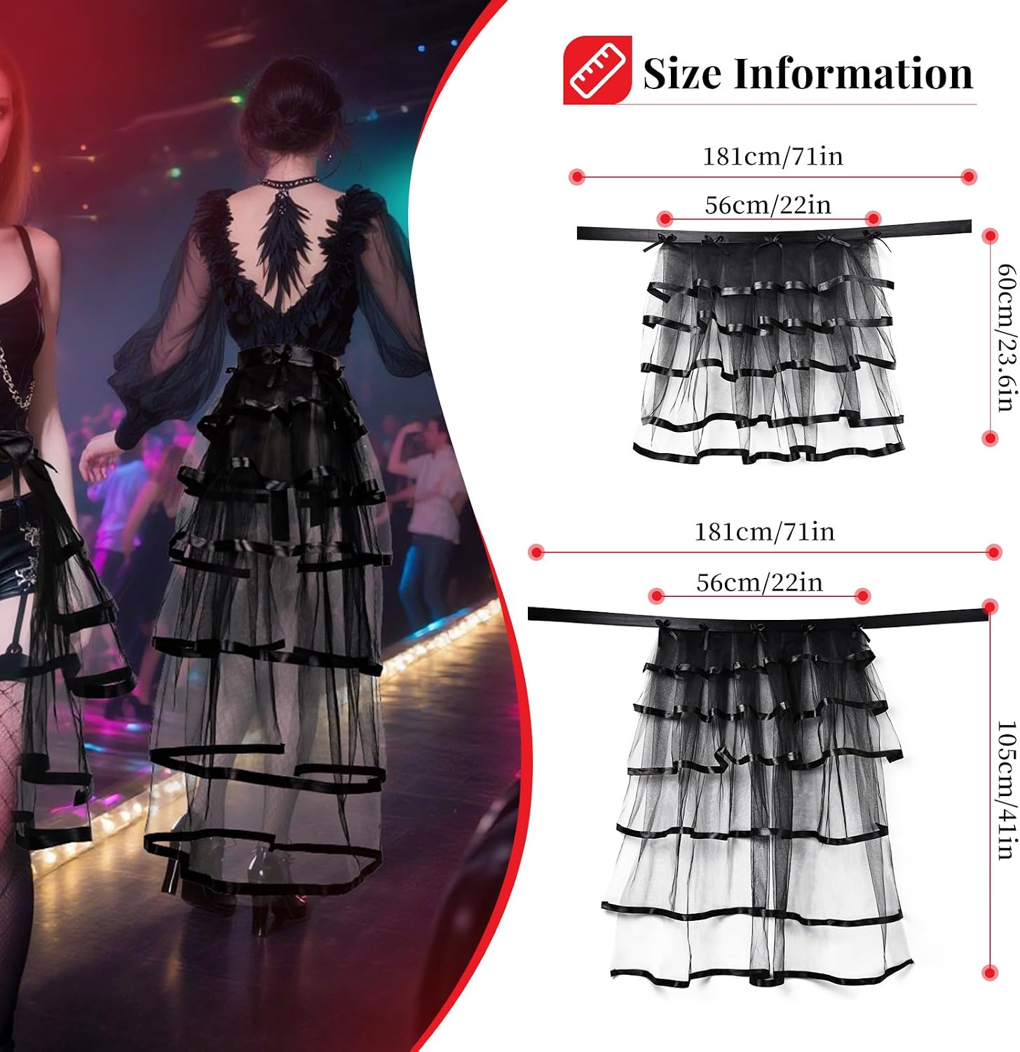 Victorian Steampunk Bustle Skirt Layered Tie on Belt Tulle Tutu Overskirt for Women