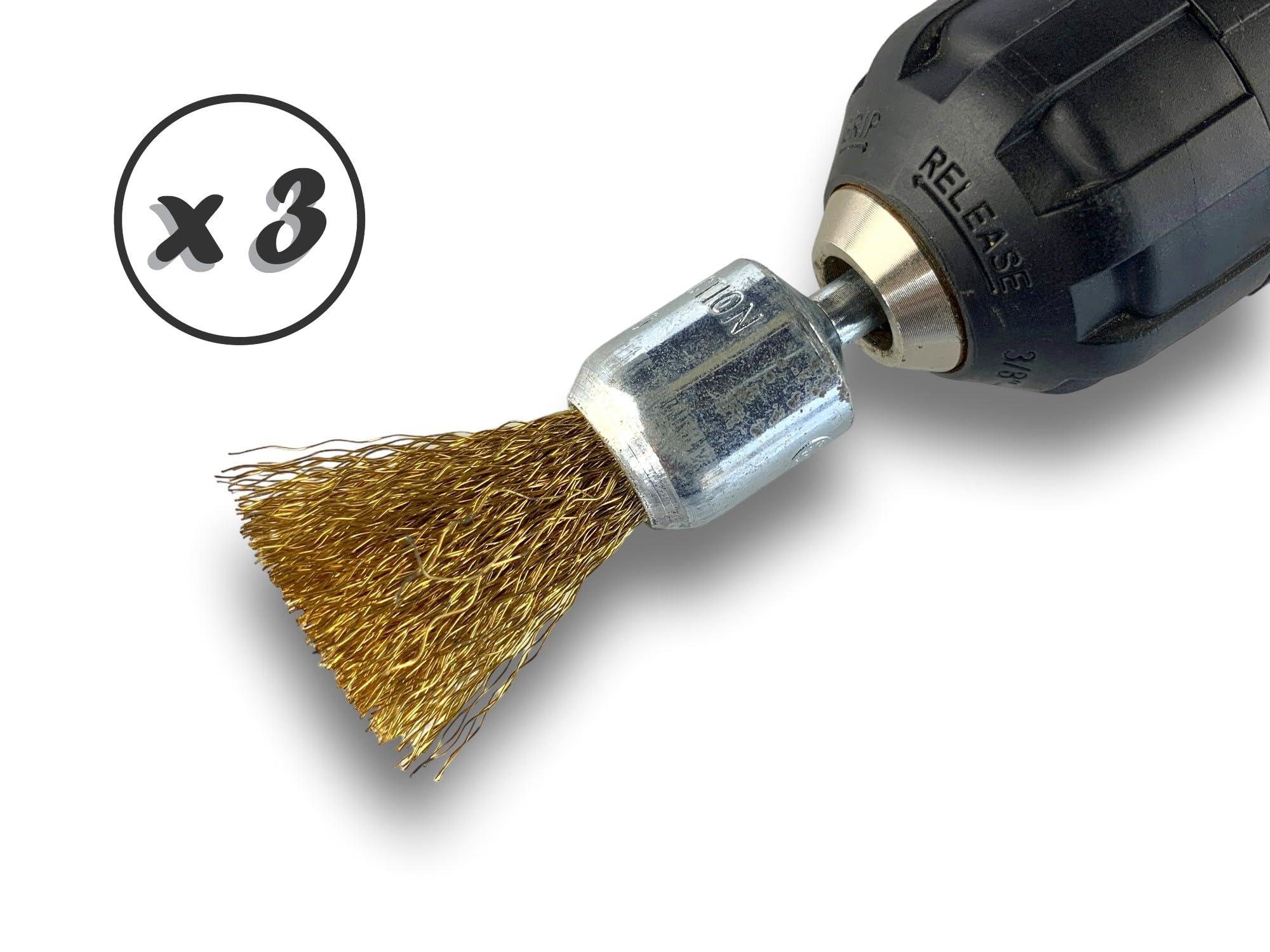 Kibros Lot 3 brosses en bout pinceau tige Ø 6 mm fil laiton souple Ø 18 mm