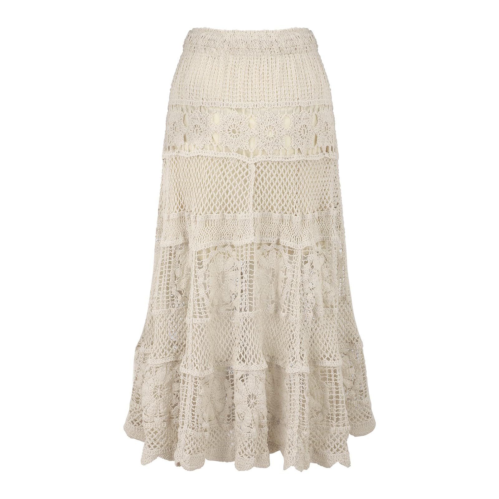 Falda midi de mujer blanca falda de verano hasta la rodilla falda de malla sexy casual con cordón falda plisada cintura alta elástica faldas línea A falda de playa de encaje vestido de verano