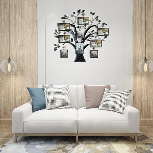 Miniatura 7 de Adeco Marco de fotos decorativo de metal para colgar en la pared con 9 aberturas, para fotos de 4 x 4 pulgadas y 4 x 6 pulgadas