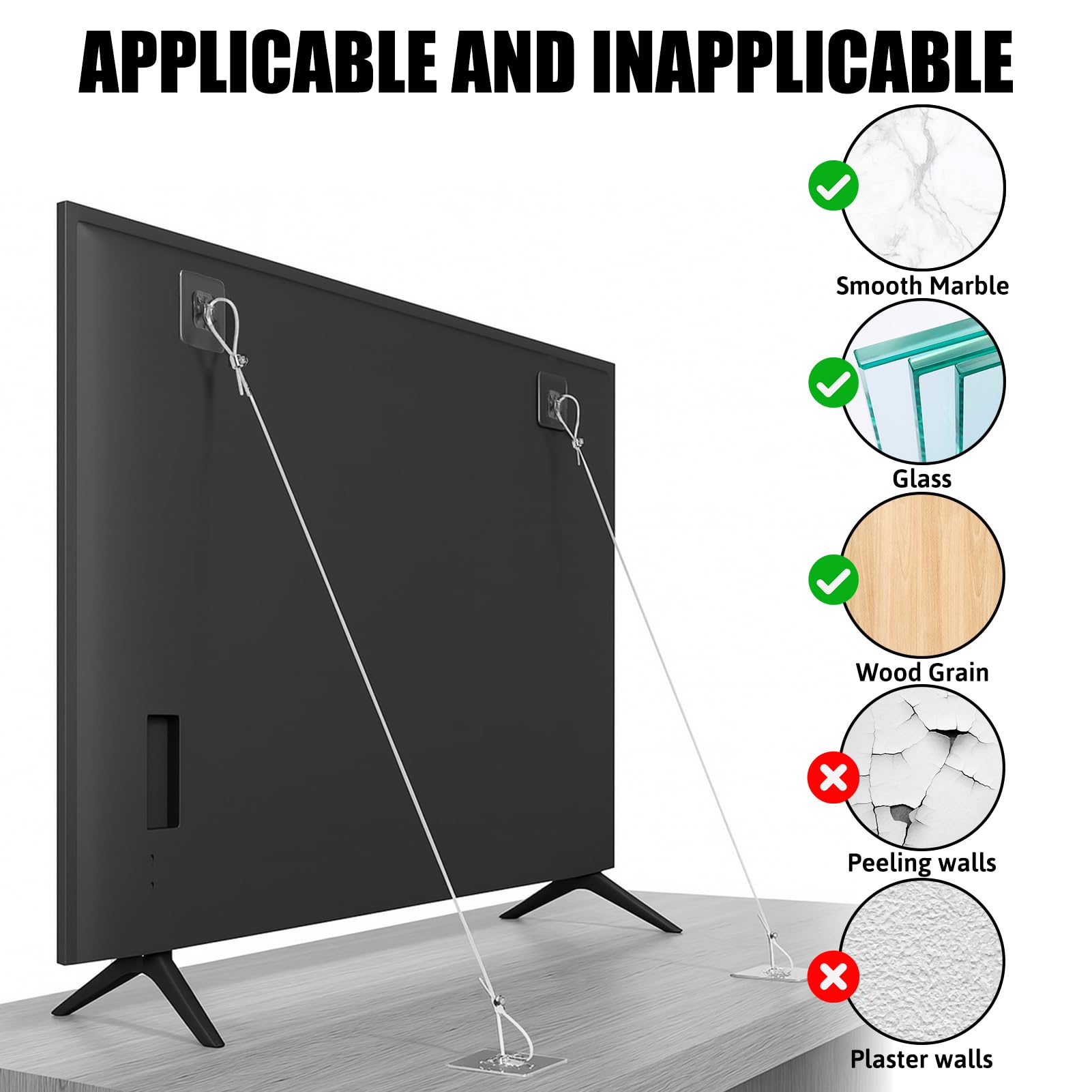 Sangles de Protection Anti-Basculement pour TV Meubles, Fixation sans Percage, Sécurité Réglable Mur/Télévision