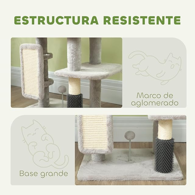Foto 5 de 8 de PawHut Árbol Rascador para Gatos Altura 104 cm con Plataformas Gris Claro