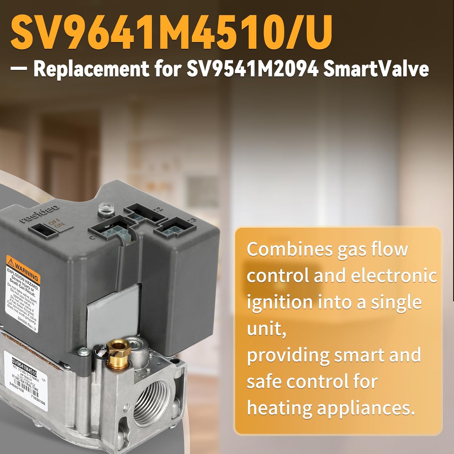 SV9641M4510/U Smart Gas Valve, 3/4" NPT Intermittent Hot Surface Pilot Ignition, Replaces for Honeywell SV9541M2094, for Natural Gas or LP (Propane) Systems