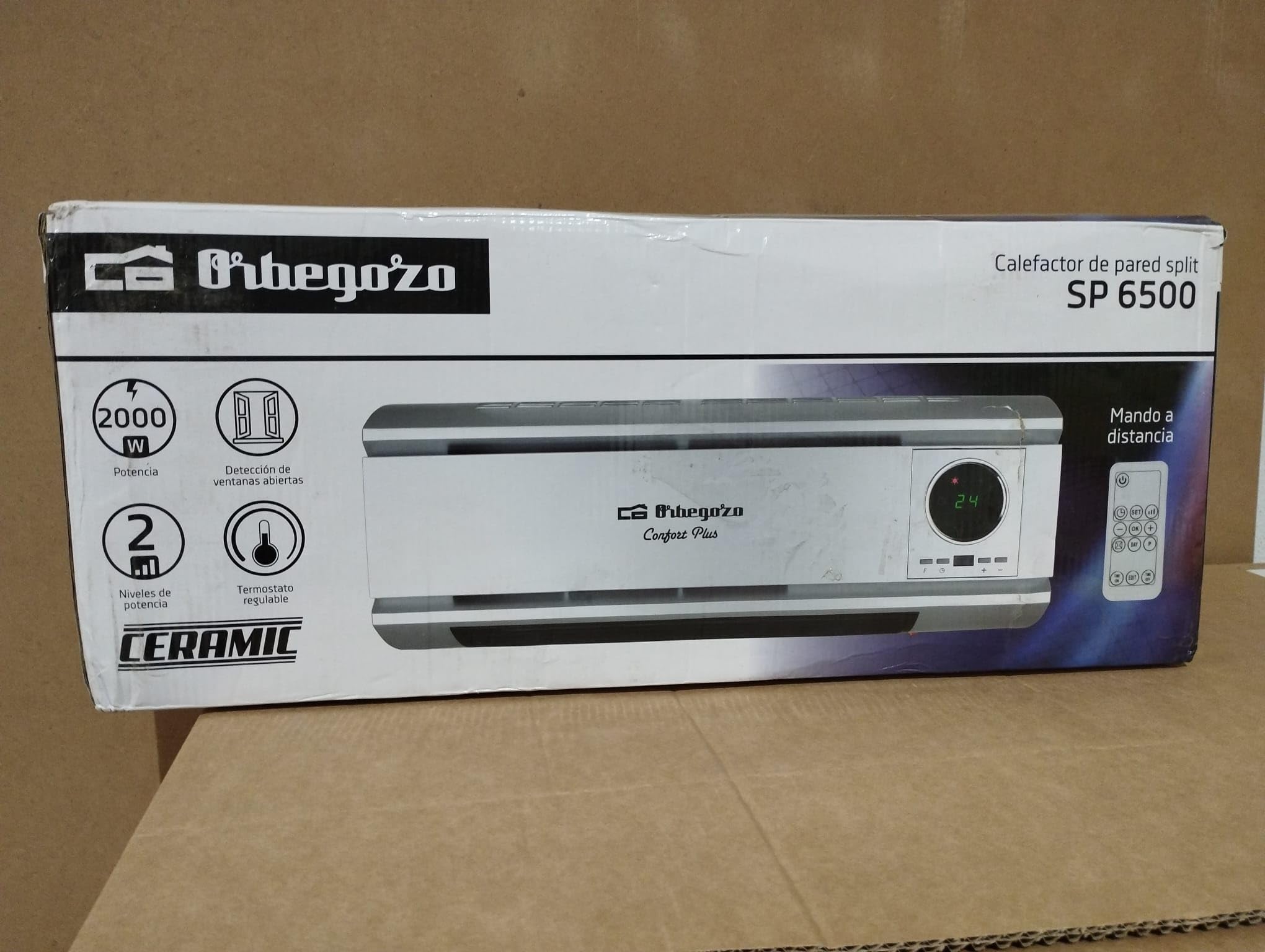 Calefactor de pared 2000W, Split de pared, Mando a Distancia, Función Ventilador, Termostato digital, Temperatura Ajustable
