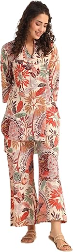 Leriya Women’s Ethnic Kurta Set – Floral Rayon Co-Ord Pajama