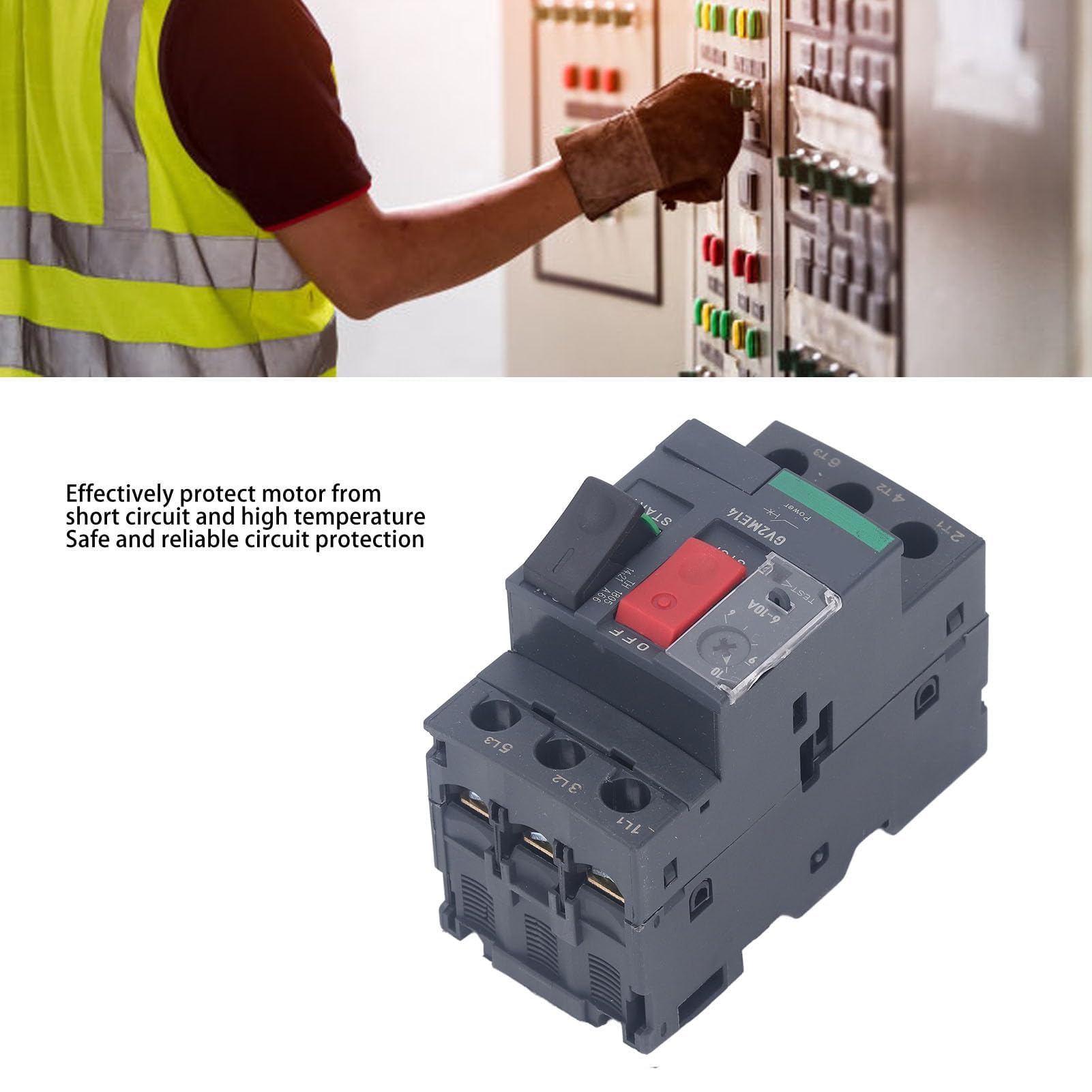 Disjoncteur de Moteur Bouton de Commande Interrupteur de Protection du Moteur Disjoncteur Magnétique Thermique avec Montage sur Rail pour Applications de Moteur (GV2-ME14 6-10A)