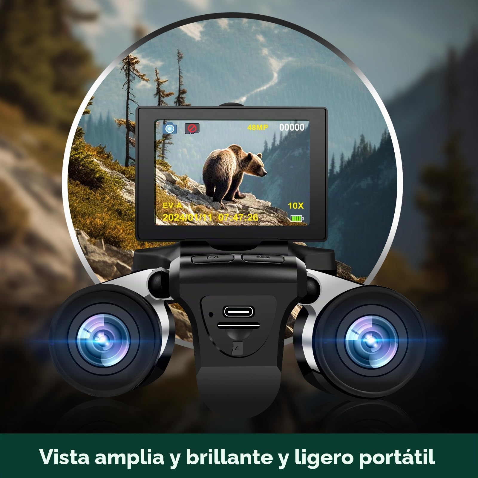 Prismáticos digitales LCD de 2.4 pulgadas con cámara, 12 x 32 pulgadas, para adultos, 48 MP, 2.5 K, videos HD para observación de aves, conciertos y aventuras al aire libre, 16 GB