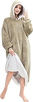 Vista 14 de HBlife Manta Vestible Larga de Gran Tamaño con Capucha para Adultos, Sudadera Gruesa de Forro Polar Sherpa con Mangas Elásticas y Bolsillos