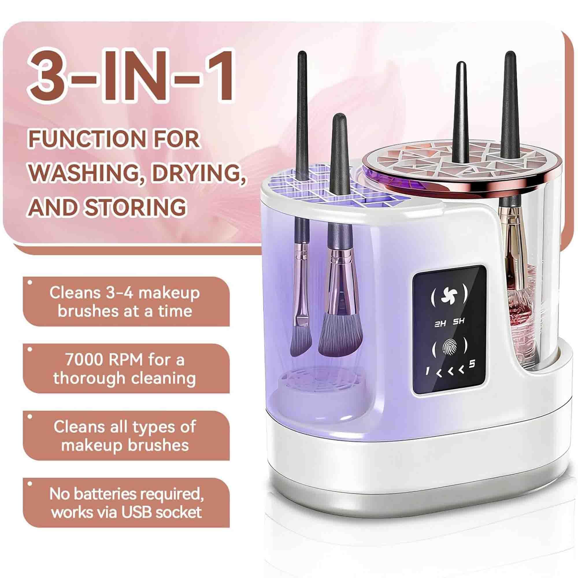 Nettoyeur de pinceaux de maquillage électrique, outil de nettoyage automatique USB, machine détachable des pinceaux de beauté, nettoyage cosmétique à séchage rapide