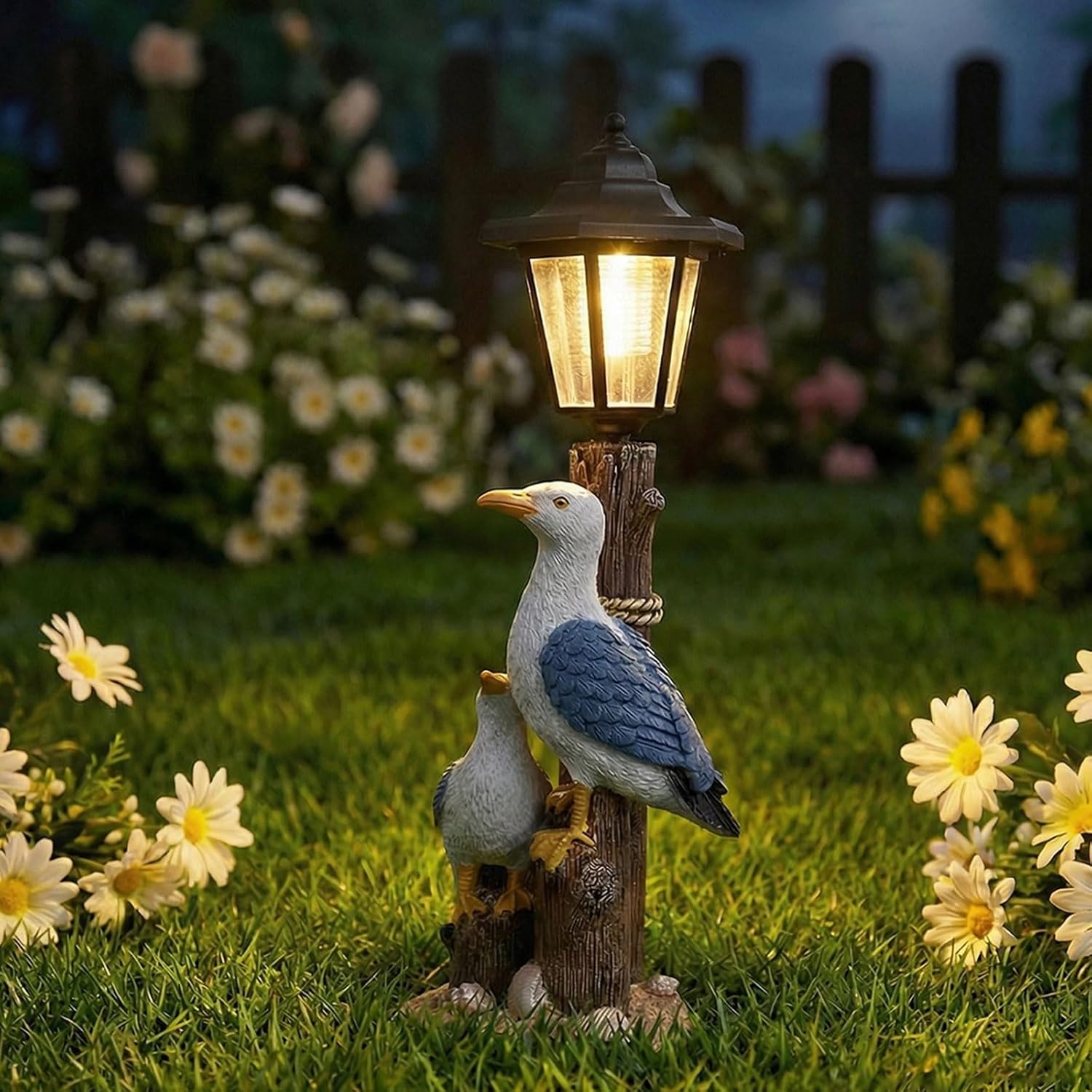 Garden Statue Outdoor, Solar Seabird Statues with Lantern, Resin Figurine Lights Outdoor Waterproof, Outside Decor Sculpture for Patio Yard Lawn Walkway, Ideal Gifts for Mom Grandma Women (Seabird-A)