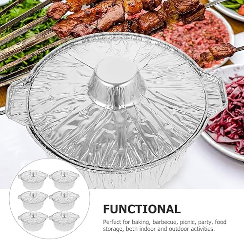Miniatura 7 de Kichvoe Moldes de papel de aluminio con tapas, 37.2 fl oz, 6 ollas redondas de papel de aluminio para horno, cacerola para hornear, sartén