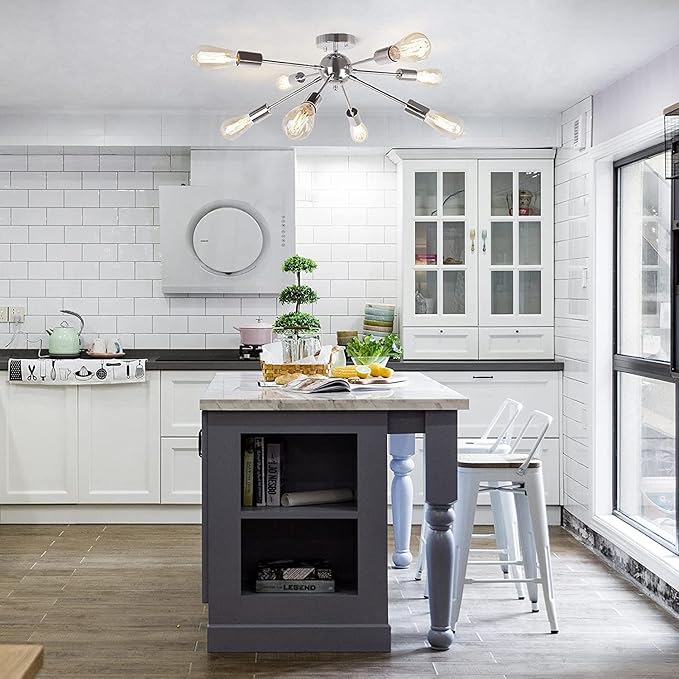 TXXMM Satellietlamp Geheemige tak type eenvoudige industriële stijl Smeedijzeren kroonluchters Kamer boerderij eetkamer lampen (Color : Chrome) photo 2