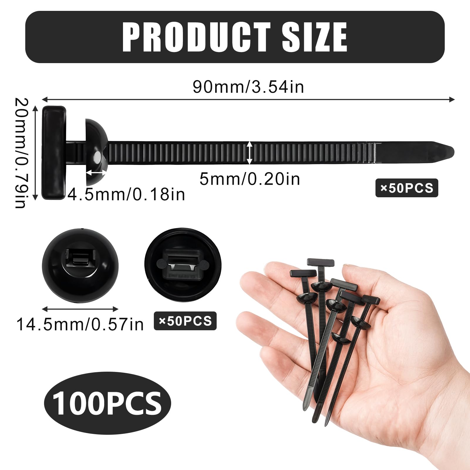 Hebilla Universal para Bridas de Nailon, Abrazaderas Plastico, Soporte de Nailon Autoblocante Resistente con Cierre Automático para Automóviles, Hogar, Reparaciones y Maquinaria (50 Juegos)