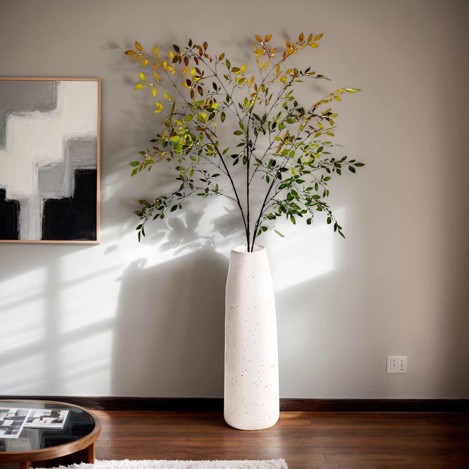 Künstliche Zweige, 110 cm, künstliche Nandina-Zweige, künstlicher Kunststoff, hoher Stiel, Herbstpflanzen für drinnen und draußen, Tischdekoration, Kamin, Halloween, Heimdekoration, Grün, Orange, 3